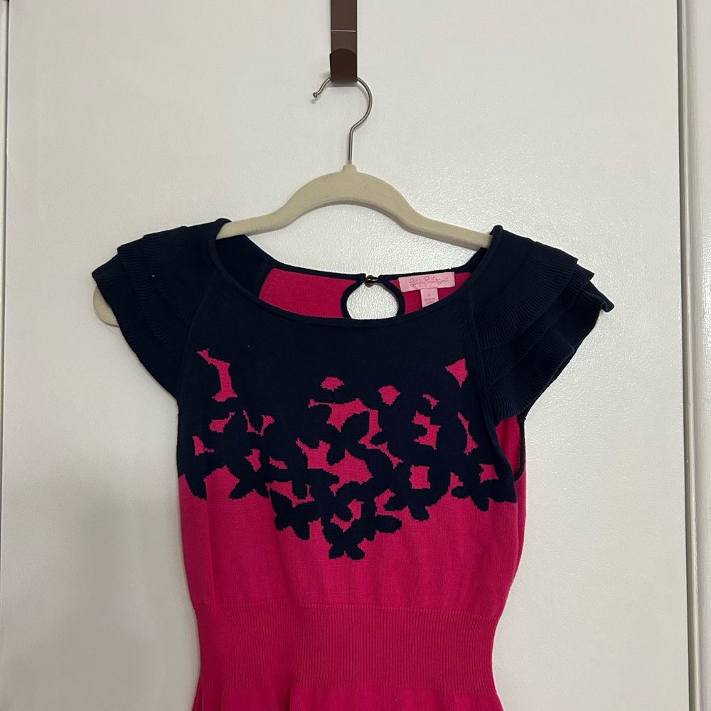 Lilly Pulitzer Kariana Sweater Dress Pink Navy Short Sleeve Size Small - Picture 3 of 10